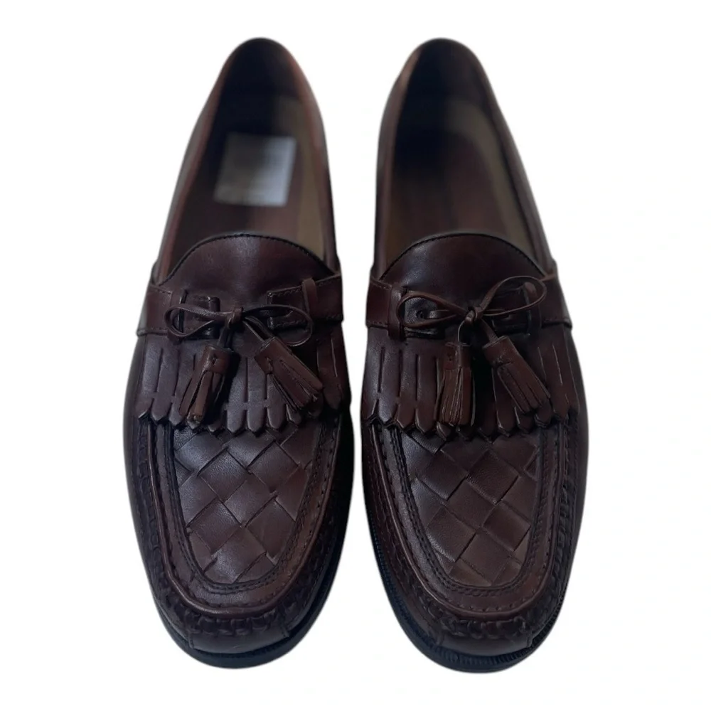 Johnston & Murphy Men’s Halsey Brown Leather Woven Tassel Loafers